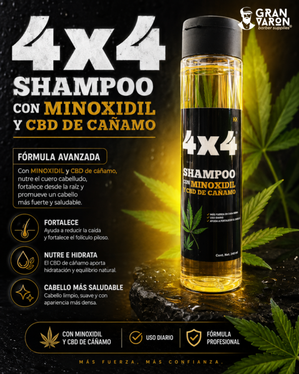 4x4 Shampoo con Minoxidil y CBD de Cáñamo