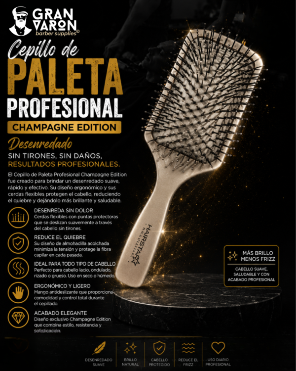 45 Cepillo de Paleta Profesional Champagne Edition – Desenredado Suave y Masaje Capilar