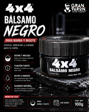 455 Bálsamo Negro en Pomada 4x4 Professional - Matizador y Moldeador para Barba y Bigote (100g)