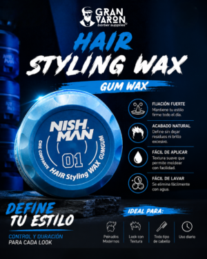 Cera Nish Man 01 Gumgum Hair Styling Wax – Fijación Extra Fuerte y Aroma Clásico (150ml)