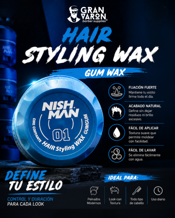 Cera Nish Man 01 Gumgum Hair Styling Wax – Fijación Extra Fuerte y Aroma Clásico (150ml)