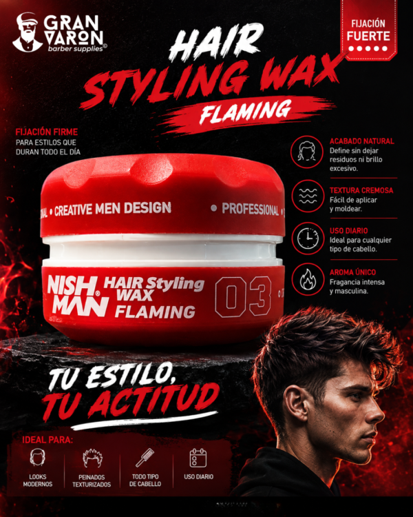474 Cera Nish Man 03 Flaming Hair Styling Wax – Fijación Máxima y Control Total (150ml)