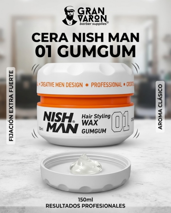 Cera Nish Man 06 Mystic Gummy Hair Styling Wax – Textura Elástica y Fijación de Larga Duración (150ml)