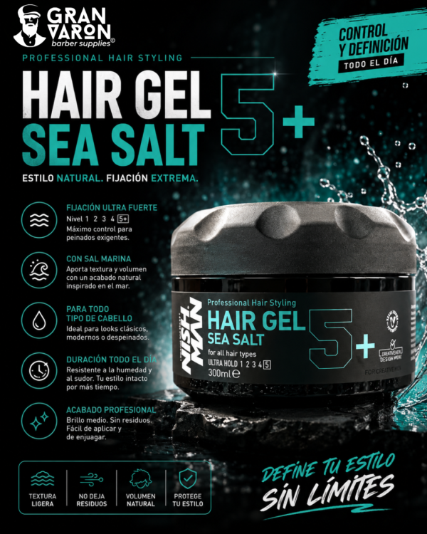 Gel Capilar NISHMAN 5+ Sea Salt – Fijación Ultra Fuerte con Sal de Mar 300ml