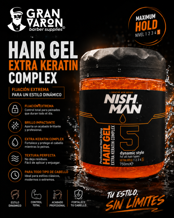 Gel Capilar NISHMAN No. 5 Extra Keratina - Fijación Ultra Fuerte 750ml