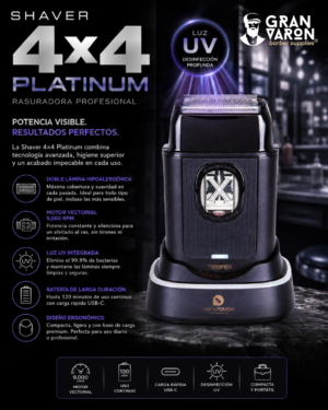 49 Rasuradora Profesional Shaver 4x4 Platinum con Luz UV – Motor Vectorial 9,000 RPM