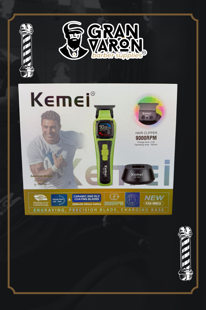 Trimmer Profesional Kemei KM-1863 - 9000 RPM, Cuchilla DLC/Cerámica y Base de Carga