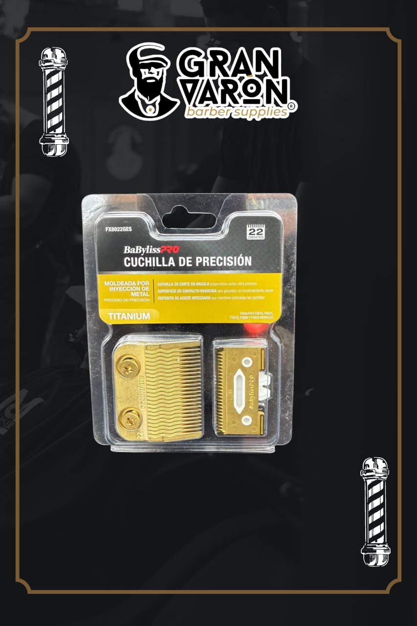 Cuchilla BaBylissPRO Precision Fade Blade Titanium Gold FX8022GES - Repuesto Profesional MIM de 22 Dientes