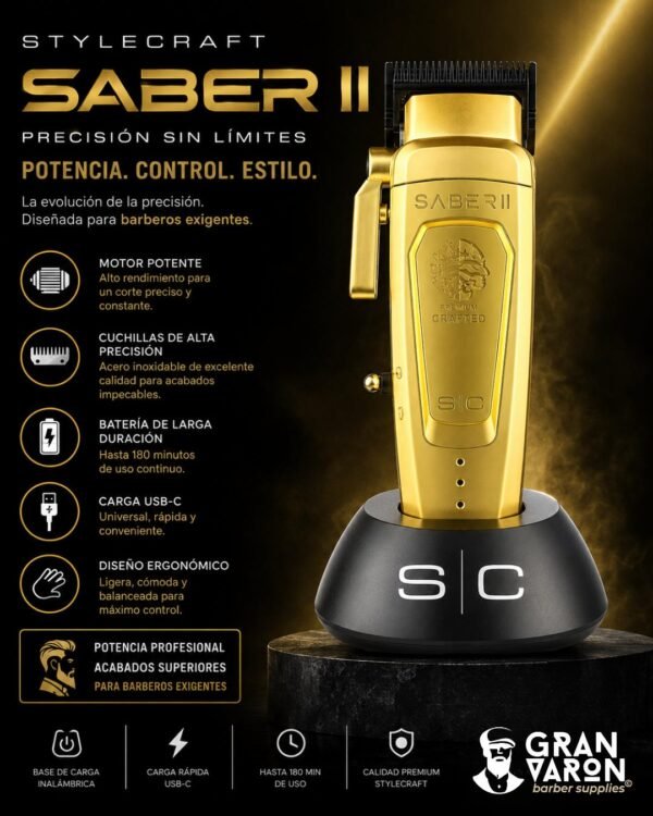 5 Clipper Profesional StyleCraft Saber II – Motor Digital Brushless y Cuerpo Metálico