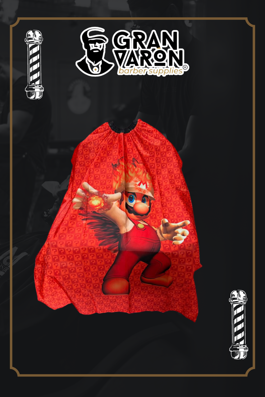 Capa de Barbería Infantil Gran Varón - Edición Super Mario Fire (Fuego)