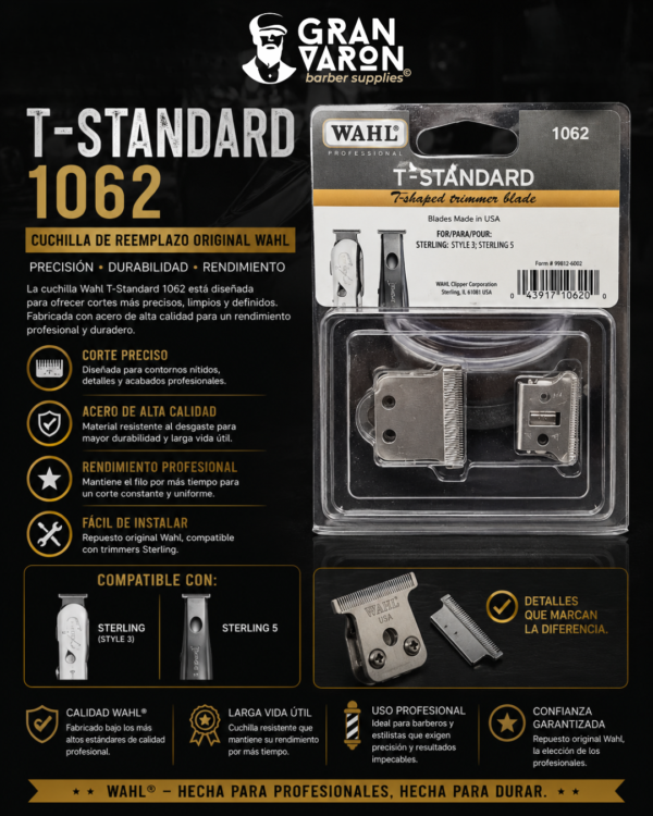 Cuchilla Wahl Professional T-Standard 1062 - Repuesto Original para Trimmers Sterling