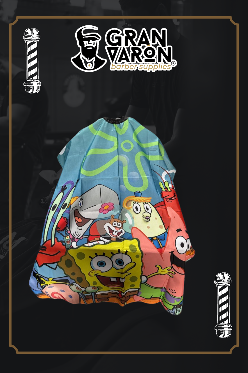 Capa de Barbería Profesional para Niños - Diseño Spongebob & Friends - Gran Varón