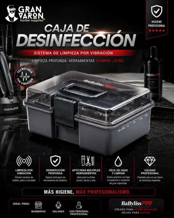 Caja de Desinfección Profesional BaBylissPRO BarberSonic – Sistema de Limpieza por Vibración