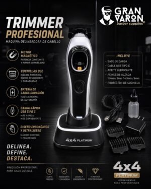 6 Trimmer Profesional 4x4 Platinum - Máquina Delineadora de Cabello con Motor Magnético y Cuchillas DLC