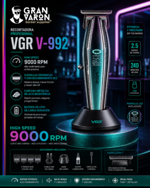 6 Recortadora Profesional VGR V-992: Motor de 9000 RPM y Cuchillas de Cerámica/DLC