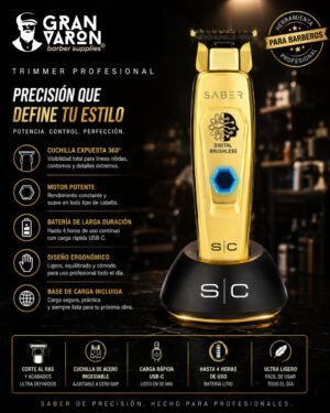 6 Trimmer Profesional StyleCraft Saber – Motor Digital Brushless y Cuerpo Metálico