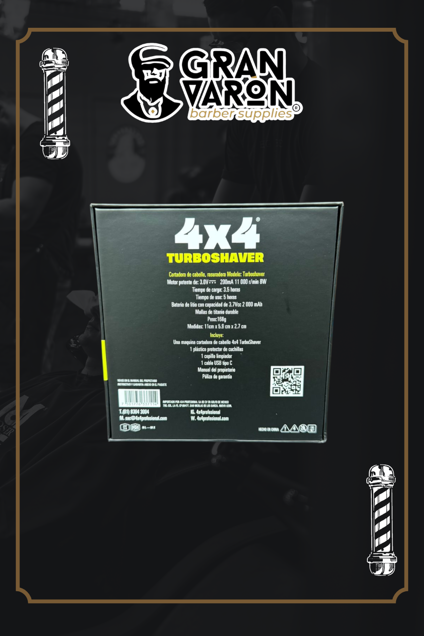 Rasuradora Profesional 4x4 Turboshaver – Shaver de Alta Potencia 11,000 RPM con 5 Horas de Autonomía
