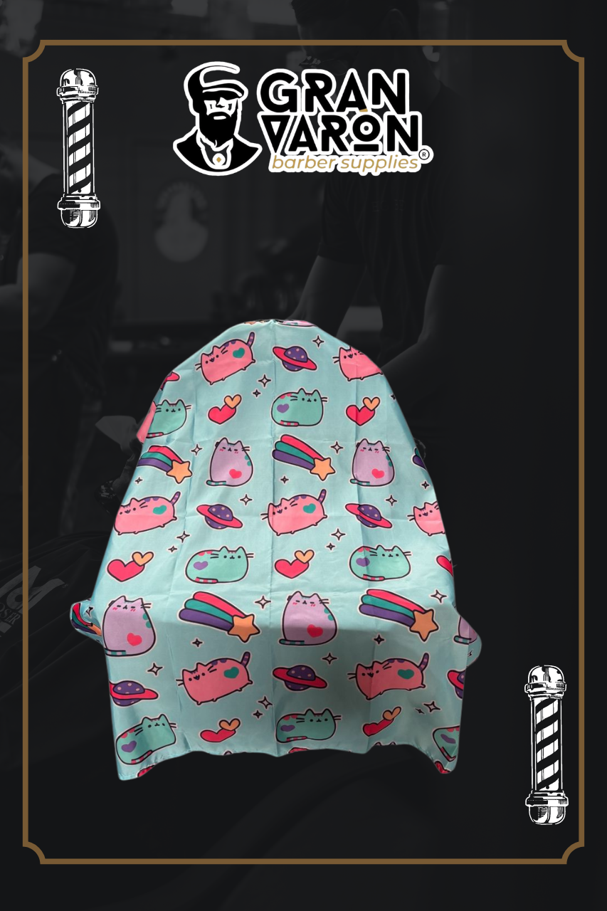 Capa de Barbería Infantil Profesional - Diseño Gatitos Kawaii & Galaxia - Gran Varón