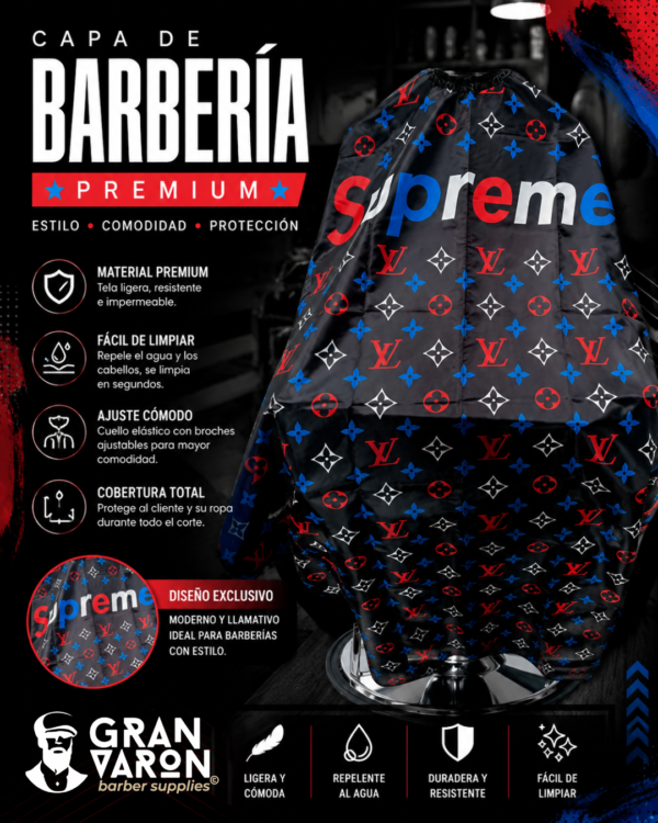 Capa de Barbero Profesional - Edición Hypebeast Monogram (Black & Blue/Red)