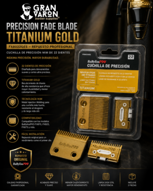 Cuchilla BaBylissPRO Precision Fade Blade Titanium Gold FX8022GES - Repuesto Profesional MIM de 22 Dientes