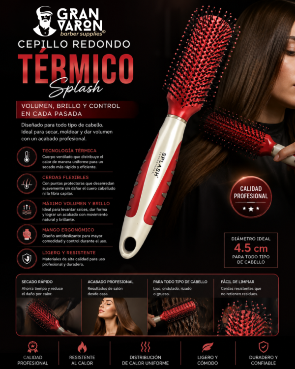 Cepillo Redondo Térmico Splash – Diseño Ergonómico para Volumen y Ondas