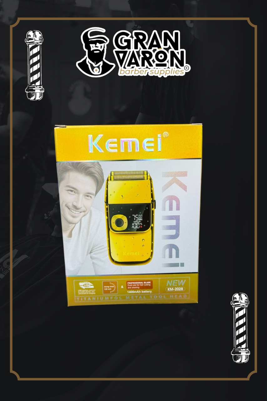 Rasuradora Profesional Kemei KM-2028 Gold - Shaver Metálica con Láminas de Titanio y Pantalla LCD