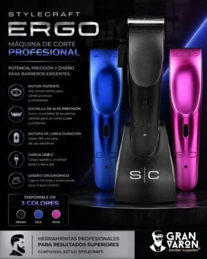 7 Máquina de Corte Profesional StyleCraft Ergo – Motor Magnético Turboalimentado