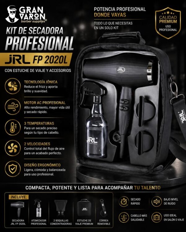 Kit de Secadora Profesional JRL FP 2020L con Estuche de Viaje y Accesorios