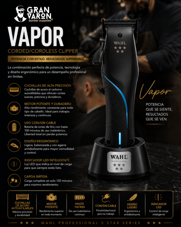 73 Wahl Professional 5 Star Series: Vapor – Cortadora Inalámbrica de Alta Velocidad para Desvanecidos
