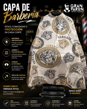 Capa de Barbero Profesional - Edición Luxury Medusa & Versace Pattern