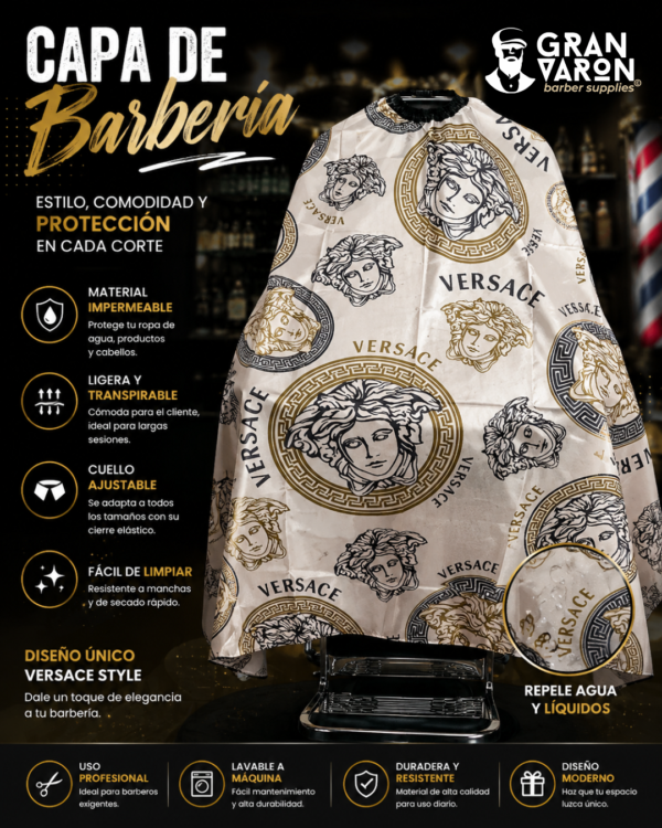 73 Capa de Barbero Profesional - Edición Luxury Medusa & Versace Pattern