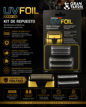 75 Kit de Repuesto BaBylissPRO UVFOIL FXRF2B - Cabezal de Doble Hoja de Titanio Negro y 2 Cuchillas Internas