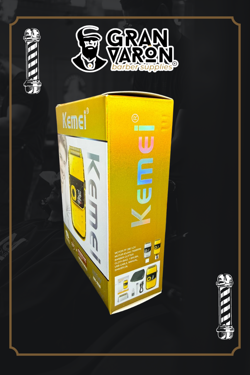 Rasuradora Profesional Kemei KM-2028 Gold - Shaver Metálica con Láminas de Titanio y Pantalla LCD