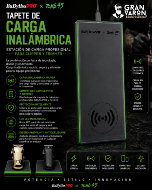 81 Tapete de Carga Inalámbrica BaBylissPRO x Tomb45 – Estación de Carga Profesional para Clipper y Trimmer