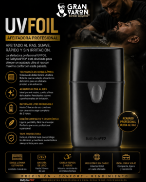 82 Afeitadora Profesional BaBylissPRO UVFOIL - Doble Hoja Metálica con Desinfección UV
