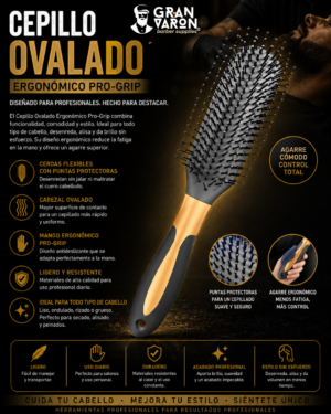 87 Cepillo Ovalado Ergonómico Pro-Grip – Edición Black & Gold para Desenredado Preciso