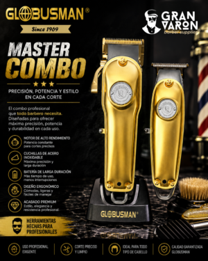87 Globusman Master Combo: Set Profesional de Clipper y Trimmer Inalámbricas - Edición Gold