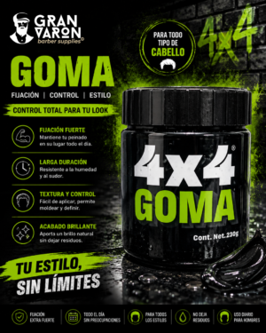 89 Goma de Peinado 4x4 Professional - Fijación Extrema y Larga Duración (250g)