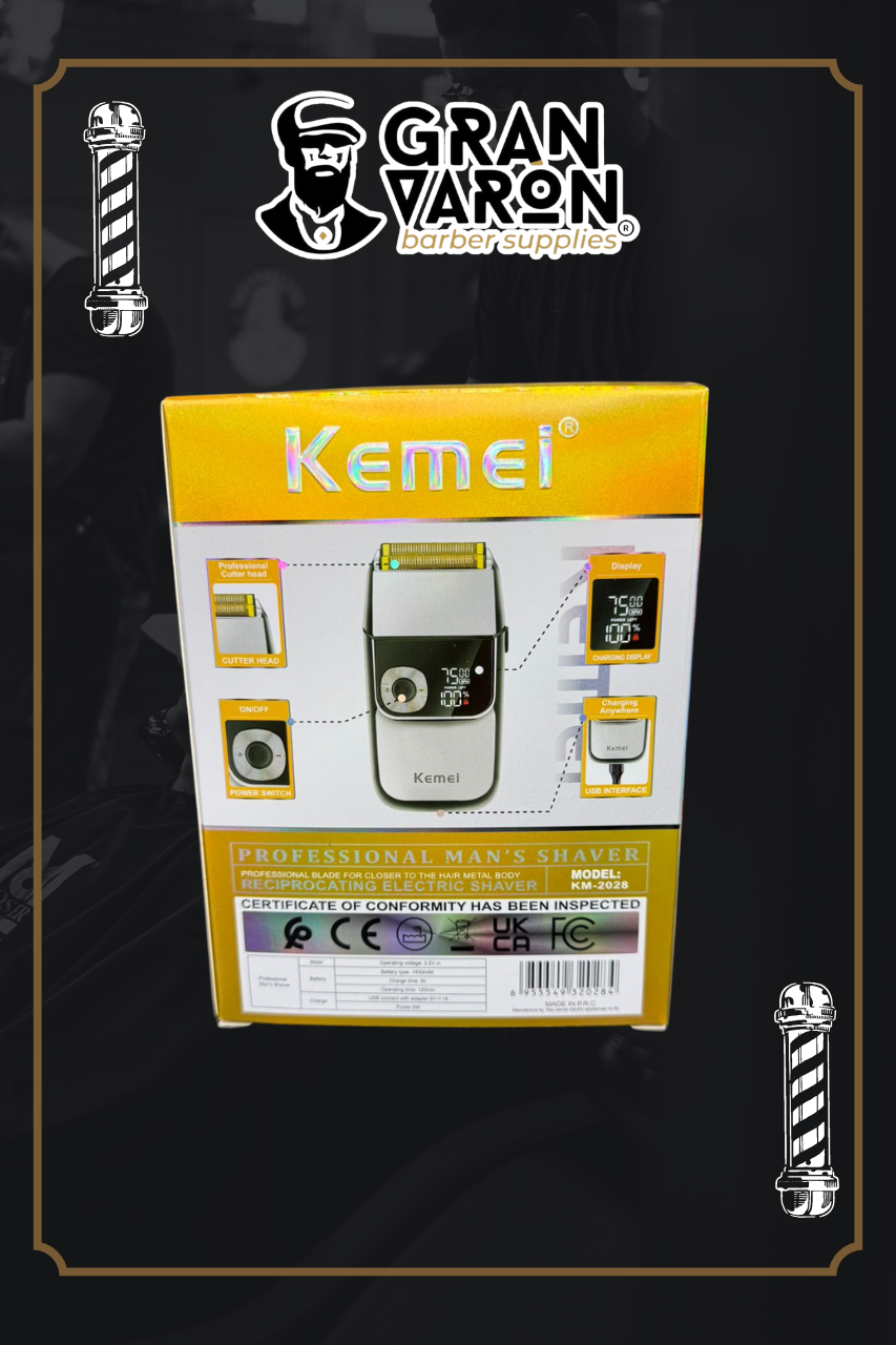 Rasuradora Profesional Kemei KM-2028 Gold - Shaver Metálica con Láminas de Titanio y Pantalla LCD