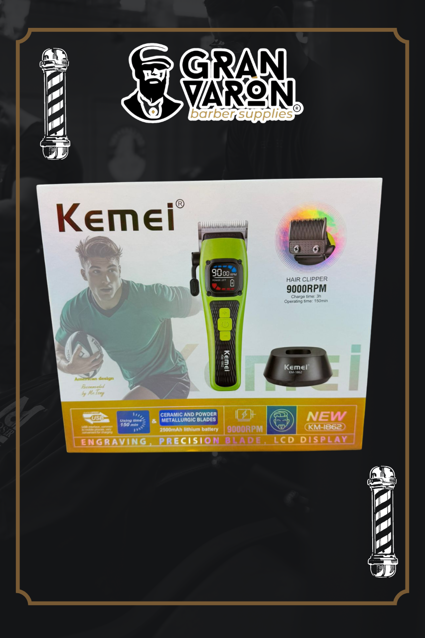 Máquina de Cortar Cabello Profesional Kemei KM-1862 - 9000 RPM, Cuchillas de Cerámica y Base de Carga