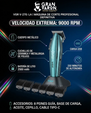 9 Máquina de Corte Profesional VGR V-270: 9000 RPM, Carcasa Metálica y Cuchillas de Polvo Metalúrgico
