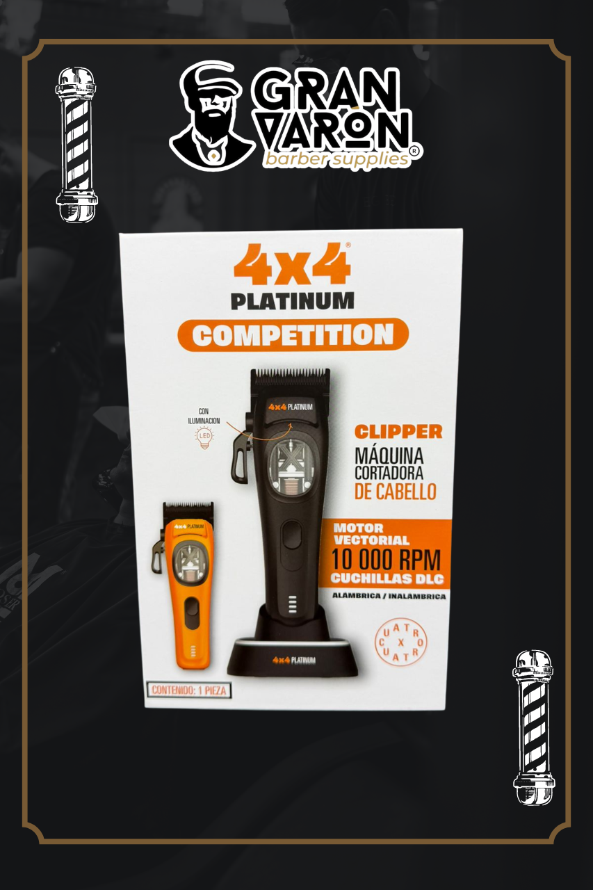 Máquina Cortadora de Cabello Profesional 4x4 Platinum Competition - Motor Vectorial 10,000 RPM