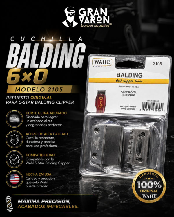91 Cuchilla Wahl Professional Balding 6x0 Modelo 2105 - Repuesto Original para 5-Star Balding Clipper
