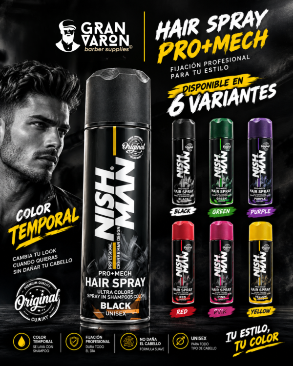 Crea una imagen promocional de este producto medidas 1080 x 1350 (1) NISHMAN Pro-Mech Hair Spray