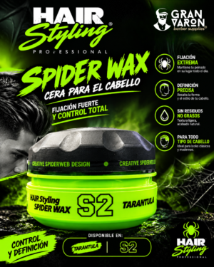 Crea una imagen promocional de este producto medidas 1080 x 1350 Nishman Spider Wax S2 Tarantula - Cera de Araña con Fijación Firme (150ml)