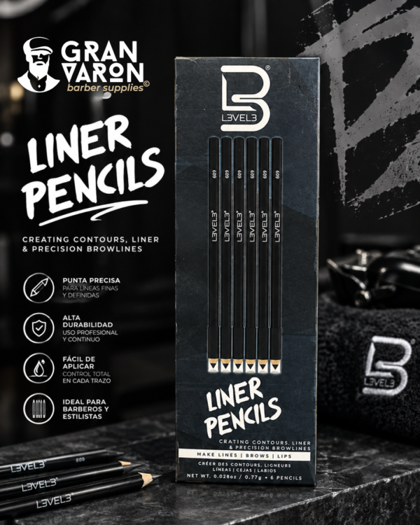 Set de Lápices Delineadores Negros L3VEL3 (Level 3) - Kit de 6 Piezas para Perfilado de Barba y Cabello