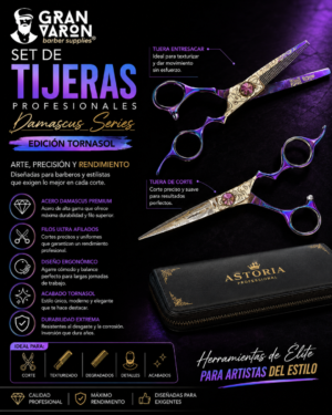 Set de Tijeras Profesionales Astoria - Damascus Series (Corte y Texturizado) Edición Tornasol