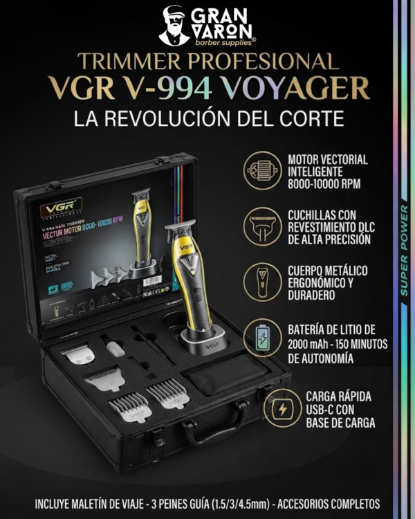 Diseño sin título (1) Trimmer Profesional VGR V-994 Voyager - Motor Vectorial 10,000 RPM y Cuchillas DLC
