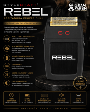 Afeitadora Profesional StyleCraft Rebel - Shaver de Doble Hoja con Motor Super-Torque