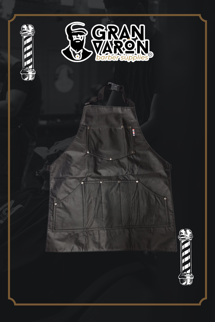 Delantal de Barbero Gran Varón Negro Pro - Impermeable y Reforzado con 4 Bolsillos